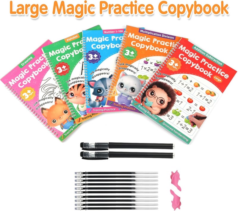 Helsort Large Magic Grooved Practice Copybook for Kids, Reusable Grooved Handwriting Workbook, Learn to Write Number Letter Tracing for Kids Ages 3-8 Kindergarten Preschool Calligraphy 10.2×7.3" - Image 3